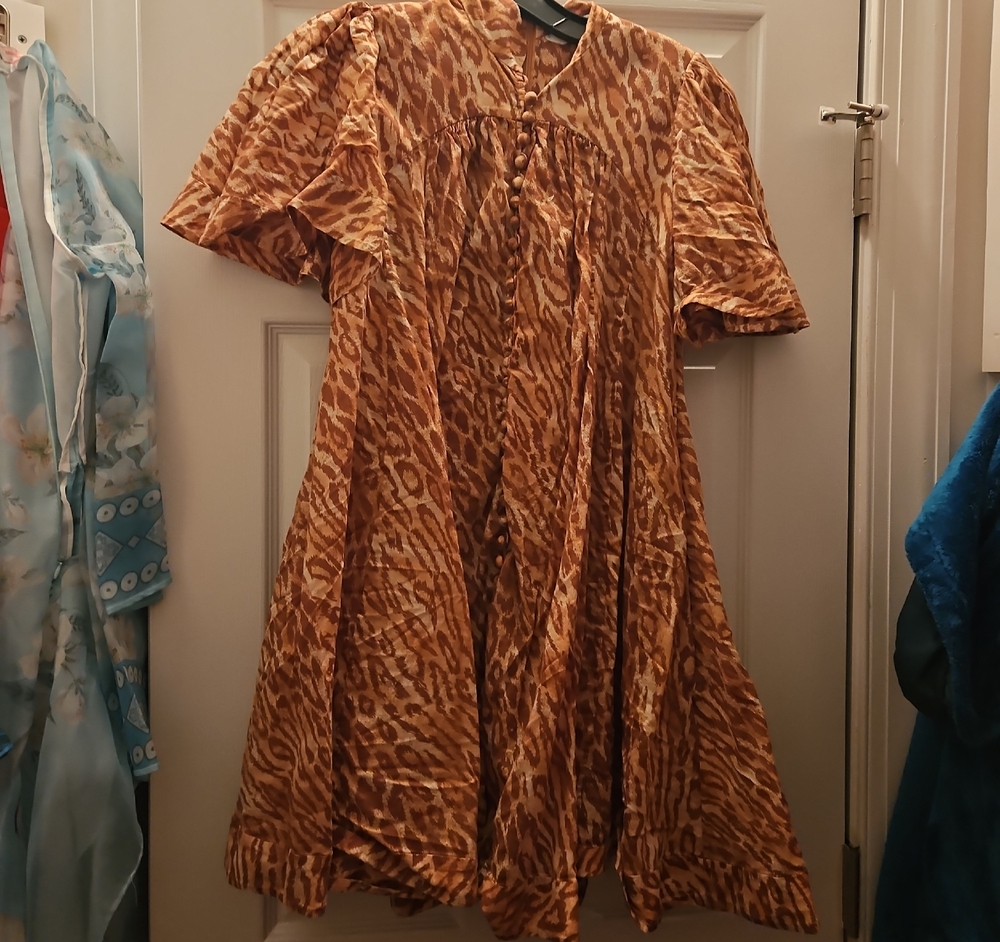 Zimmermann Brown and Cream Animal-Print Button Front Dress
